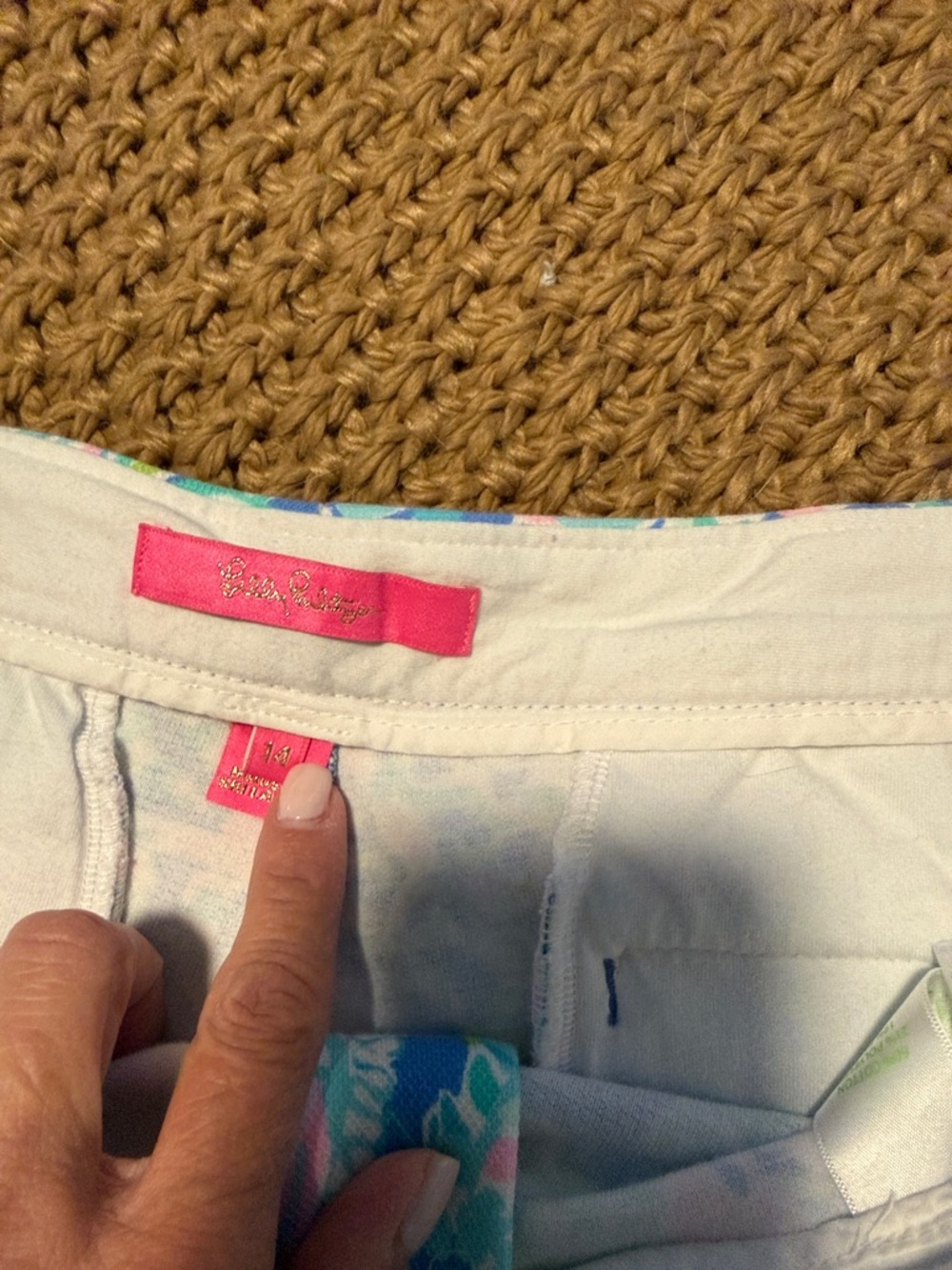 Lilly Pulitzer Blue Paisley Scallop-Hem Short with Pink & Mint Accents - Picture 2 of 3